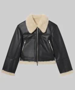 Erin Andrews Shearling Black Leather Jacket