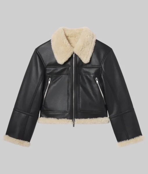 Erin Andrews Shearling Black Leather Jacket