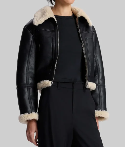 Erin Andrews Shearling Black Leather Jacket