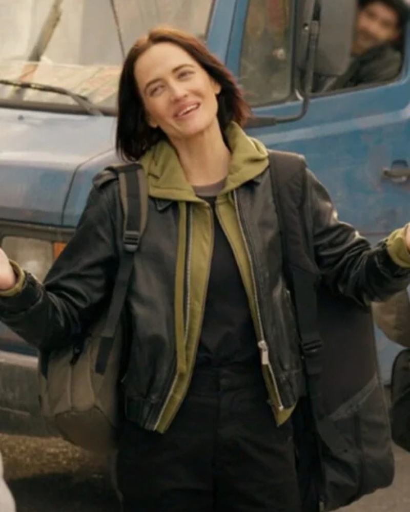 Eva Green Dirty Angels 2024 Black Leather Jacket