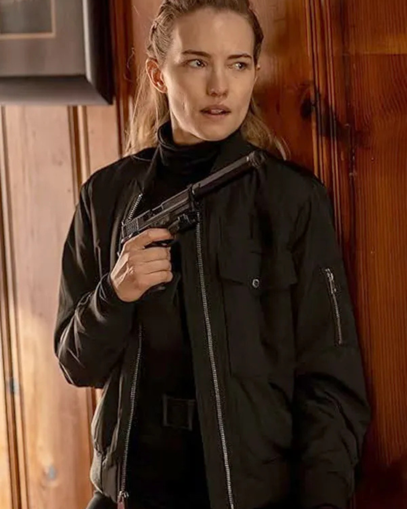 Willa Fitzgerald Alarum Black Bomber Jacket