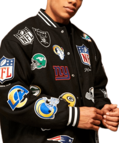 Nfl Oversized Melton Multi Badge Bomber Jacket