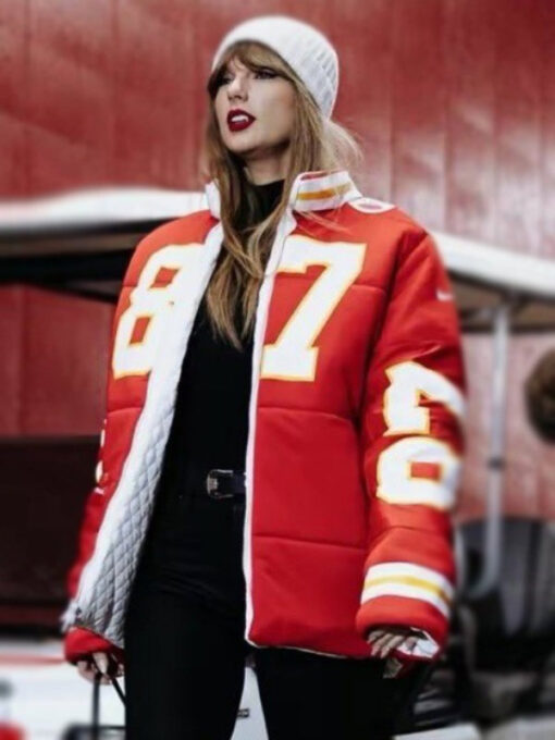 Taylor Swift Kelce 87 Red Puffer Jacket