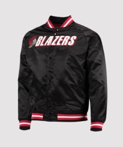 Black Portland Trail Blazers Throwback Wordmark Satin Jacket