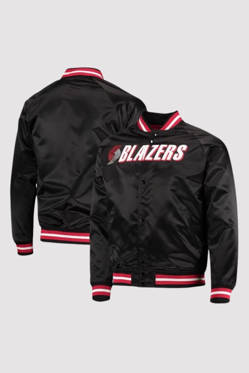 Black Portland Trail Blazers Throwback Wordmark Satin Jacket