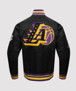 Los Angeles Lakers Mash Up Black Satin Varsity Jacket