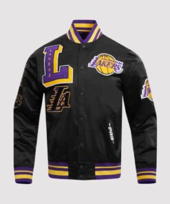 Los Angeles Lakers Mash Up Black Satin Varsity Jacket