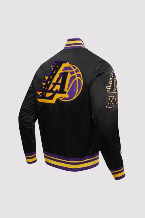 Los Angeles Lakers Mash Up Black Satin Varsity Jacket