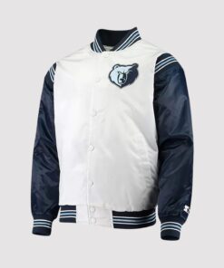 Memphis Grizzlies Renegade White & Navy Satin Varsity Jacket