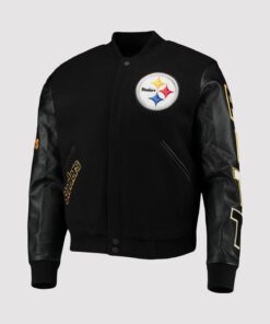 Pittsburgh Steelers Black Wool and leather Jacket