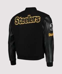 Pittsburgh Steelers Black Wool and leather Jacket