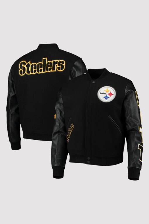 Pittsburgh Steelers Black Wool and leather Jacket