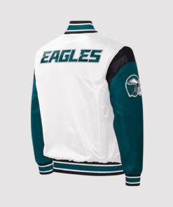 Throwback Warm Up Pitch Philadelphia Eagles Varsity Satin Jacket