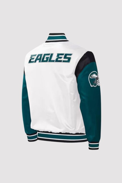 Throwback Warm Up Pitch Philadelphia Eagles Varsity Satin Jacket