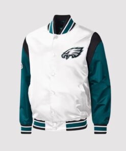 Throwback Warm Up Pitch Philadelphia Eagles Varsity Satin Jacket