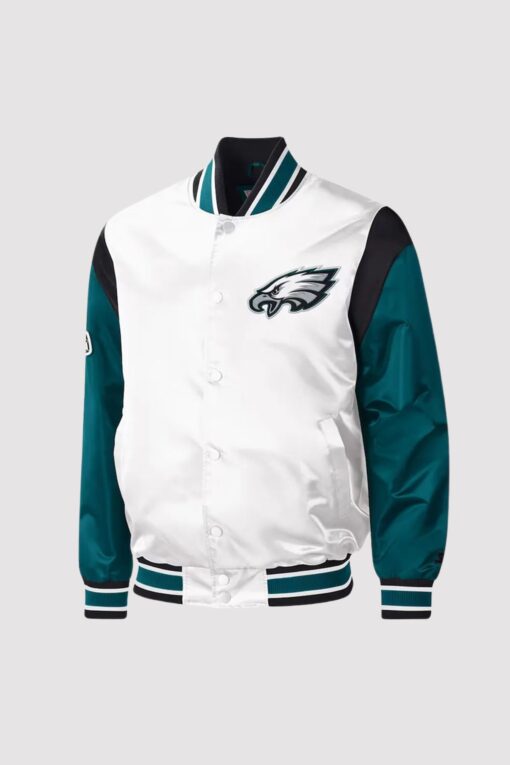 Throwback Warm Up Pitch Philadelphia Eagles Varsity Satin Jacket