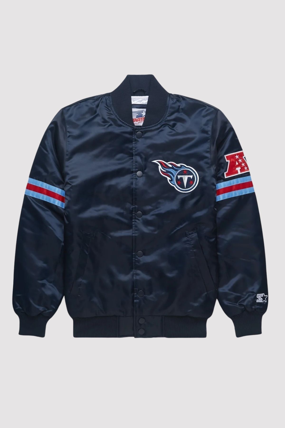 Striped Tennessee Titans Navy Blue Varsity Jacket