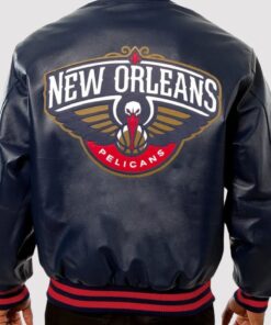 New Orleans Pelicans Navy Blue Leather Varsity Jacket