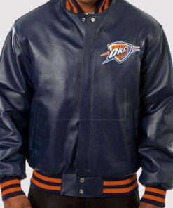 New Orleans Pelicans Navy Blue Leather Varsity Jacket