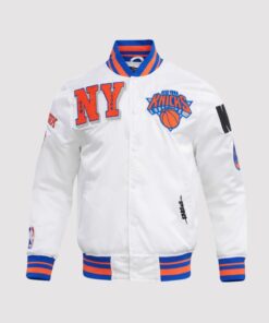 New York Knicks Mashup White Satin Varsity Jacket