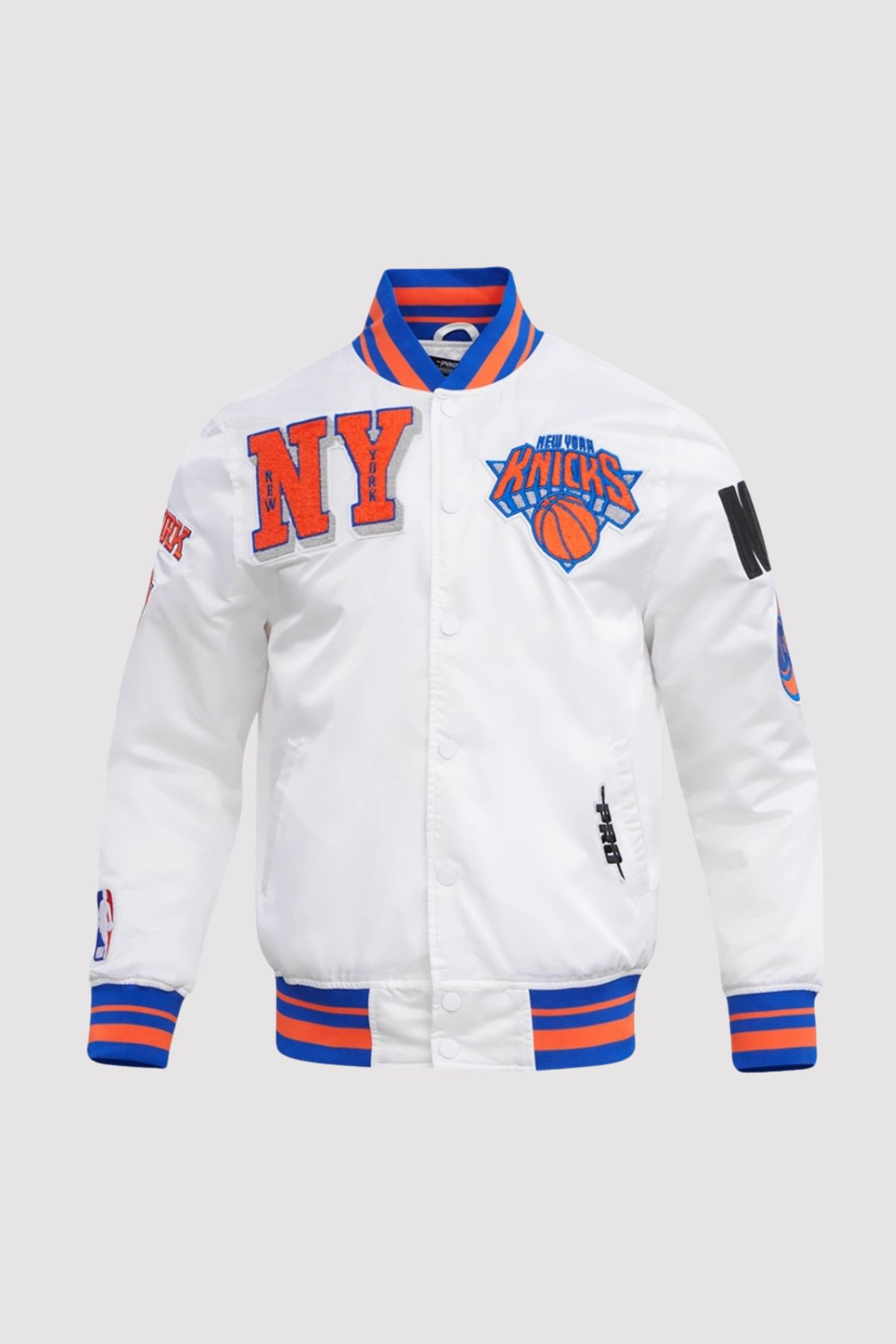 New York Knicks Mashup White Satin Varsity Jacket