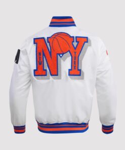 New York Knicks Mashup White Satin Varsity Jacket