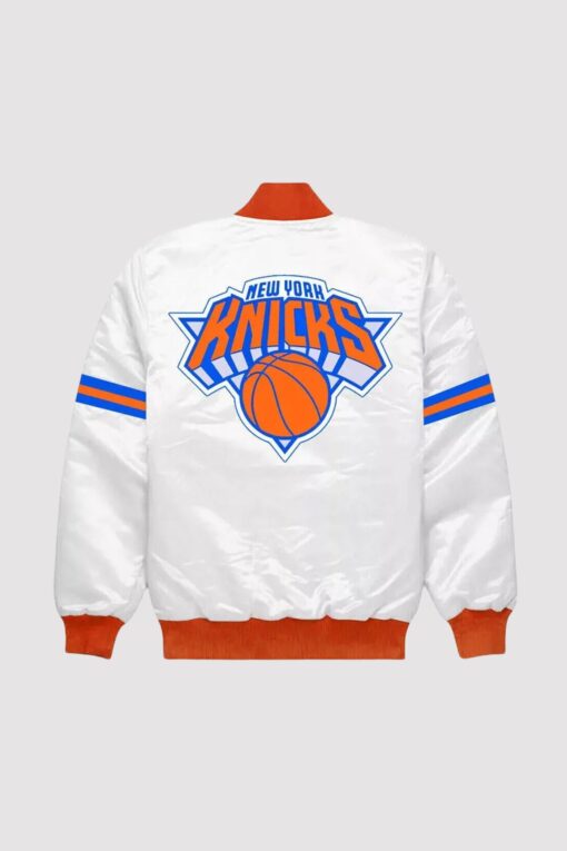 New York Knicks Striped White Bomber Jacket