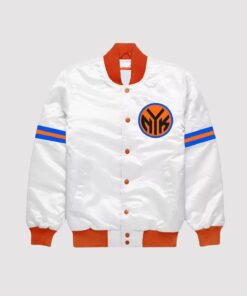 New York Knicks Striped White Bomber Jacket